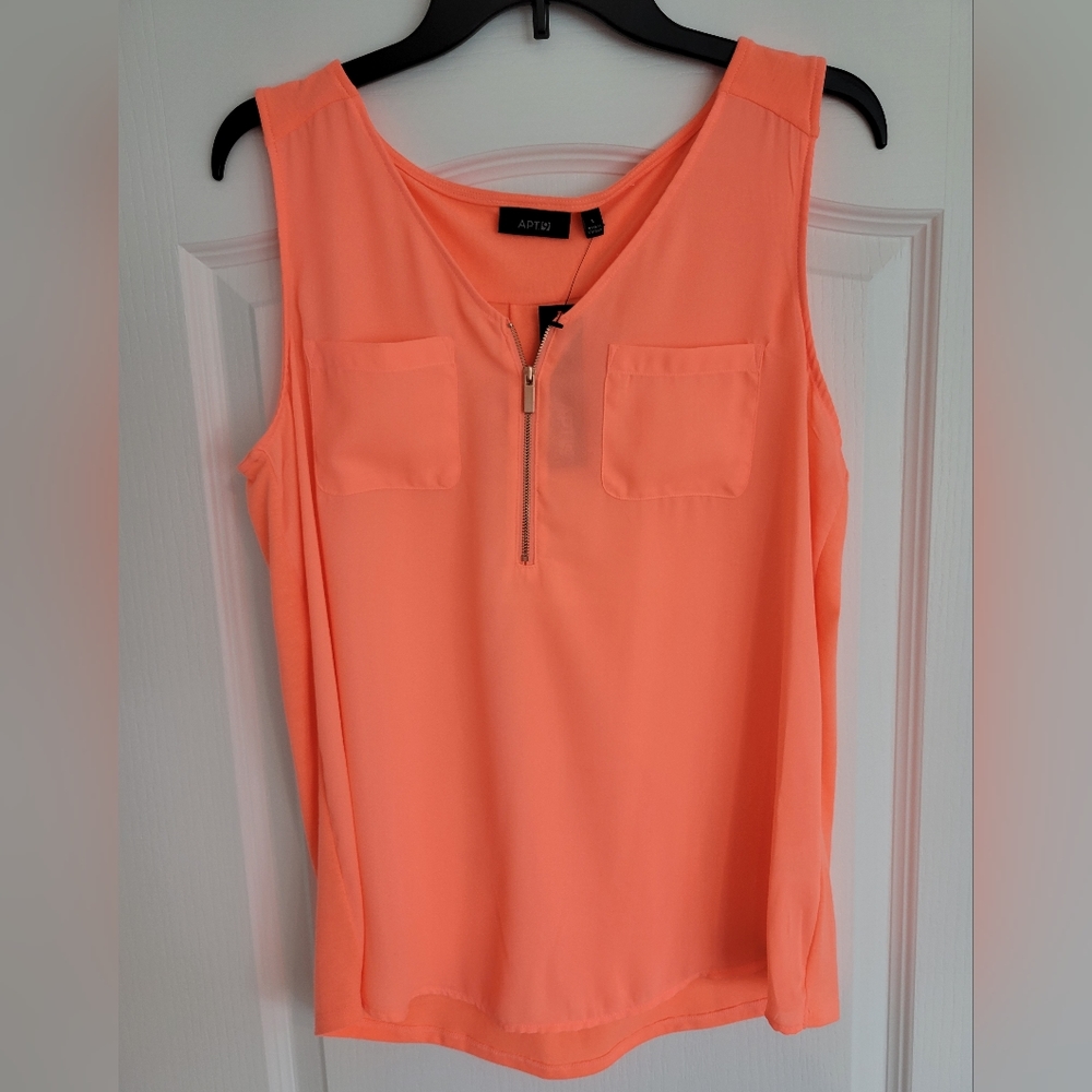 Apt. 9 Sheer Sleeveless Top, Peach Color, Size Large.